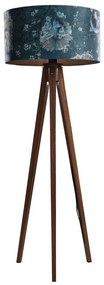 Stojacia lampa z orechového dreva s plyšovým tienidlom s motívom rýb 50 cm - Tripod Classic
