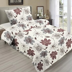JAHU Francúzske posteľné obliečky mikroplyš - Kvety hnedé, 200x220 cm