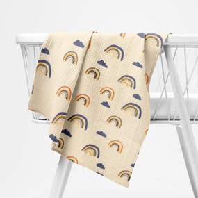 Biante Mušelínová plienka/dečka Nature MSN-073 Dúhy na krémovo žltom 100x100 cm