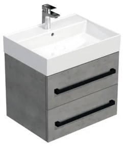 Kúpeľňová skrinka s čiernou úchytkou a umývadlom SAT Cube Way 60x47,5x46 cm betón mat CUBE46C602BESAT, 1 ks