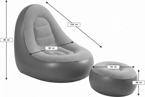 Nafukovacie kreslo s taburetom RESTIO 86x88 cm, sivé