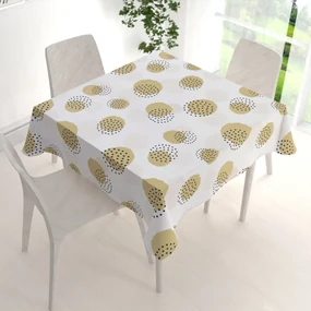 Biante Teflónový štvorcový obrus TF-059 Okrové a svetlo marhuľové bodkované kruhy na bielom 130x130 cm
