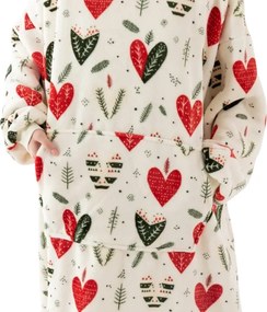 Baránková mikinová deka s rukávmi a kapucňou WINTER HEARTS, farebná