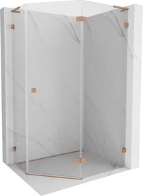 Mexen Lunar, L pravý výklopný päťuholníkový sprchový kút 100 x 80 cm, 8mm číre sklo, profil medená matná, 831L-100P-080L-65-00-P