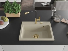Mexen Oscar žulový drez 1-komorový 580 x 490 mm, béžový, zlatý sifón - 6519581000-69-G