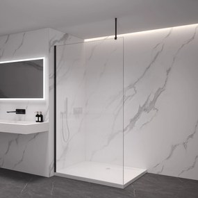 CERANO - Sprchová zástena Walk-in Onyx Top L/P - guľatá vzpera - čierna matná, ryhované sklo - 50x200 cm, CER-CER-8050BD1576