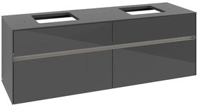 VILLEROY &amp; BOCH Collaro závesná skrinka pod dve umývadlá na dosku, 4 zásuvky, s LED osvetlením, 1600 x 500 x 548 mm, Glossy Grey, C137B0FP