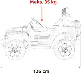 Ramiz Jeep Wrangler Rubicon na batérie pre deti červený + diaľkové ovládanie + rádio MP3 LED + kolesá EVA
