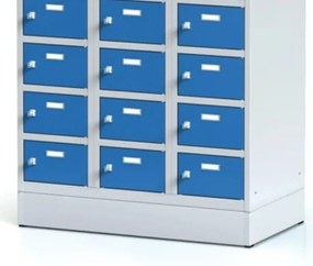 Alfa 3 Šatníková skrinka S6 na sokli s úložnými boxami, 30 boxov, 1920 x 900 x 500 mm, otočný zámok, oranžové dvere