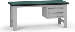 Pracovný stôl do dielne G8, 1800 x 750 x 800 mm, 1x kontejner, 2 zásuvky, sivá