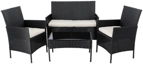 Rattanový nábytok, sedačka, 2 stoličky a lavica, čierno-béžová | SAD3952