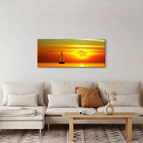 Obraz západu slnka s jachtou (120x50 cm)
