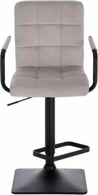 LuxuryForm DESIGN Barová stolička VERONA BLACK VELUR na čiernej hranatej podstave - svetlosivá