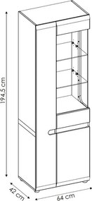 Vysoká vitrína Linate, biely lesk/dub, ľavé dvere