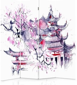 Ozdobný paraván Japonská růžová krajina - 145x170 cm, štvordielny, klasický paraván