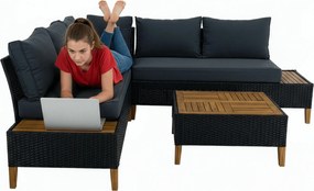 Záhradný ratanový set Malcolm (čierna + sivá + prírodná). Vlastná spoľahlivá doprava až k Vám domov. 1119464