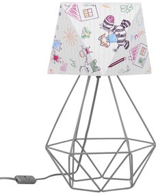 Detská stolová lampa DIAMOND, 1x biele textilné tienidlo so vzorom, D