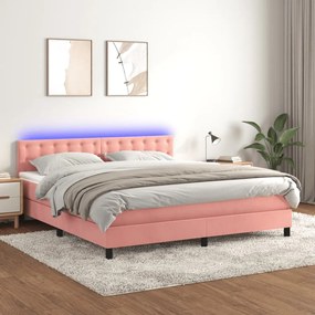 Posteľný rám boxsping s matracom a LED ružový 180x200 cm zamat 3134662