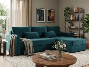 Rozkladacia obojstranná sedacia súprava do L VENORIA 220x143 cm, petrolejová + 2 vankúšiky ZDARMA