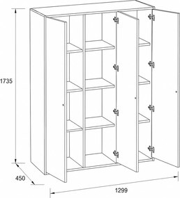 Kancelárska skriňa FRAME, 3x dvere, 1299 x 450 x 1735 mm, PUSH-lock, biela