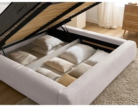 Biela čalúnená dvojlôžková posteľ s úložným priestorom s roštom 140x190 cm Orlane – Bobochic Paris