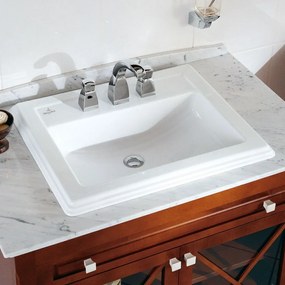 VILLEROY &amp; BOCH Hommage zápustné umývadlo s tromi otvormi, s prepadom, 630 x 525 mm, biela alpská, s povrchom CeramicPlus, 7102A1R1