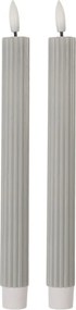 Set 2ks úzka šedá sviečka s vrúbkovaním Led Candle - Ø 2*25 cm / 2*AAA