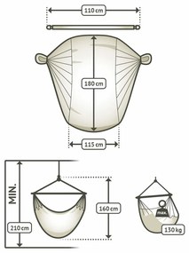 La Siesta Závesné hojdacie kreslo HABANA COMFORT MONO - onyx, látka: 100% organická bavlna / tyč: bambus / otočný čap: nerezová oceľ