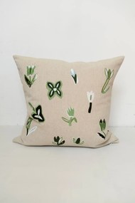 Fine Little Day Ľanová obliečka na vankúš Tulip Green Embroidered 48 x 48 cm