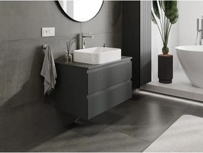 Mexen Rivel, kúpeľňová skrinka 80 cm s pracovnou doskou, 2 zásuvky, drážkovaná, grafitová matná, 91A20-08047-2-BFFC66