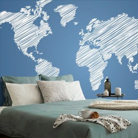 Tapeta šrafovaná mapa sveta na modrom pozadí - 150x100