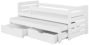 Detská posteľ z masívu borovice TOMÁŠ II s prístelkou a šuplíkmi - 200x90 cm - biela
