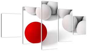 Červená guľa medzi bielymi - abstraktný obraz