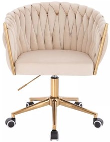 LuxuryForm DESIGN Kreslo NORDEN VELUR na zlatej podstave s kolieskami - krémové