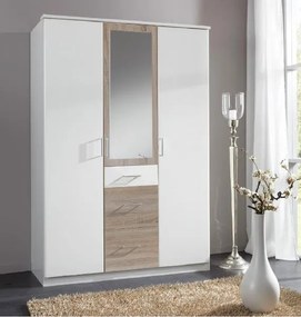 Šatníková skriňa so zrkadlom Click, 135 cm, biela/dub sonoma