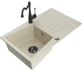 Mexen Cesar, 1-komorový granitový drez 775x470x190 mm a drezová batéria Carla, béžová, 6514-69-670700-70
