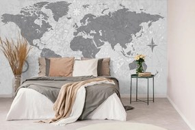 Samolepiaca tapeta vintage mapa sveta v čiernobielom prevedení