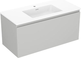 Mexen Orio, kúpeľňová skrinka 100 cm s umývadlom Otis, 1 zásuvka, šedá matná/biela matná, 91A10-10047-1-BF62-W18M01