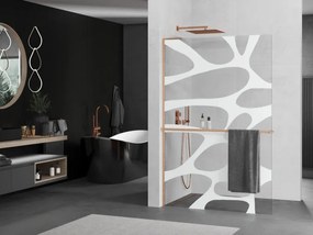 Mexen Kioto+ L, sprchová zástena Walk-In s poličkou a vešiakom 80 x 200 cm, 8mm číre sklo biely vzor, medený matný profil, 800-080-123-65-97