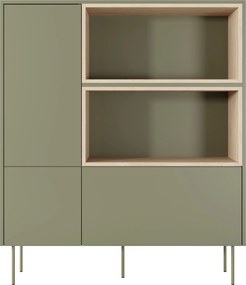 Vysoká komoda Desin 120 cm s dvoma dverami a zásuvkou - olivový / dub nagano