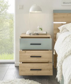 Posteľ s nočnými stolíkmi Savina 180x200 cm, dub artisan/šalviová, s osvetlením