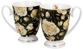 Porcelánový hrnček na nohe Royal English Roses Black 320 ml sada 2ks