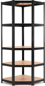 Akcia 4x Regál 180x90x40 cm rohový lakovaný 5-polícový, nosnosť 875 kg - čierny - 4ks