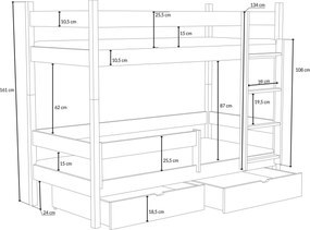 Detská poschodová posteľ z masívu borovice LEGEND so šuplíkmi - 200x80 cm - BIELA
