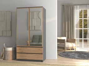 Šatníková skriňa SS-90 so zrkadlom 180 cm antracitová/dub artisan
