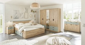 Šatníková skriňa so zrkadlom Savina 225 cm, dub artisan/šalviová