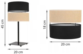 Stolná lampa Juta, 1x jutové/čierne textilné tienidlo, n