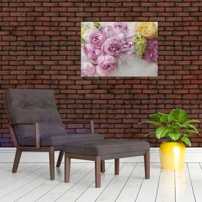 Sklenený obraz - Kvety na stene v pastelových farbách (70x50 cm)