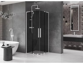 Mexen Velar L Duo, sprchový kút s posuvnými dverami 100 x 100 cm, 8mm šedé sklo, biela matná, 871-100-100-02-43-20