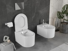 Mexen Sofia, závesná WC misa 490x360x355 mm, Rimless Tornádo + toaletné WC sedadlo z duroplastu, biela lesklá, 30540400